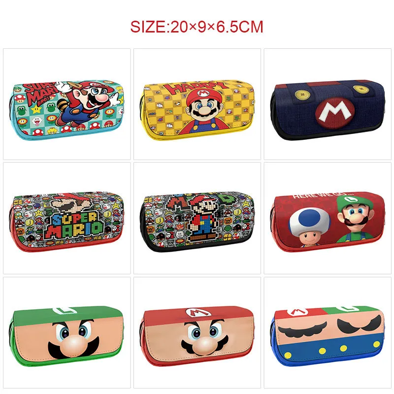 Super Mario Inspired Canvas Pencil Case – Double Zipper Large Capacity Stationery Bag with 2 Compartments, Durable School Supply Organizer for Students & Gamers